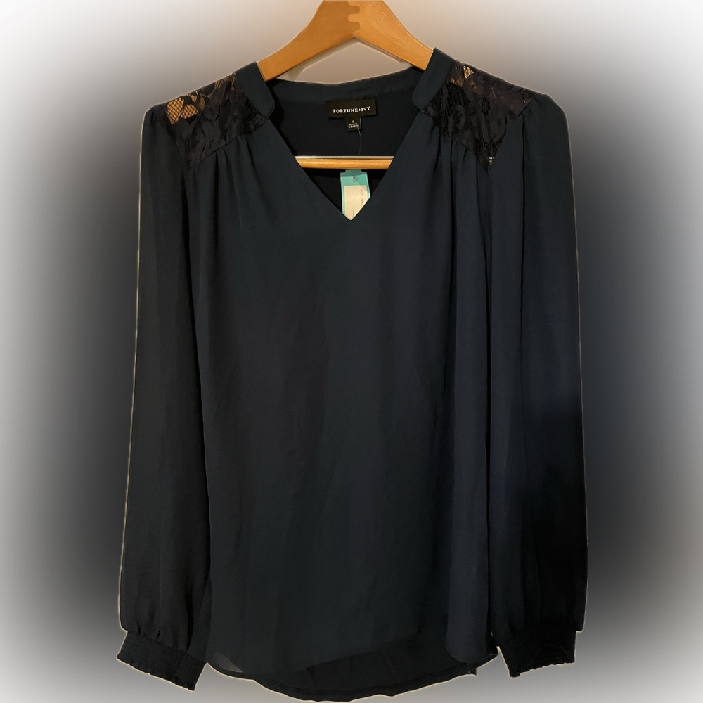 Chic Navy Lace Women's Blouse